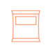 Icône stylisée d’un sachet alimentaire rectangulaire avec fenêtre centrale, contour orange sur fond blanc.