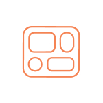 icône orange stylisée représentant quatre formes arrondies disposées en grille, rappelant un plateau ou un widget d'interface